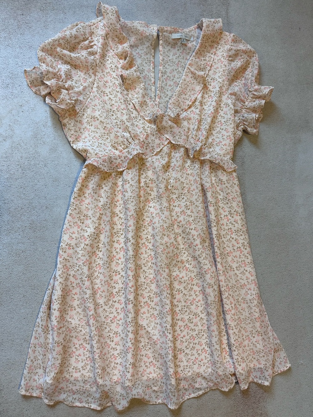 Pale Blush Mini Dress with Floral Print and Ruffle details